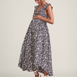Hatch Silk Floral Black and White Briana Maternity Dress
